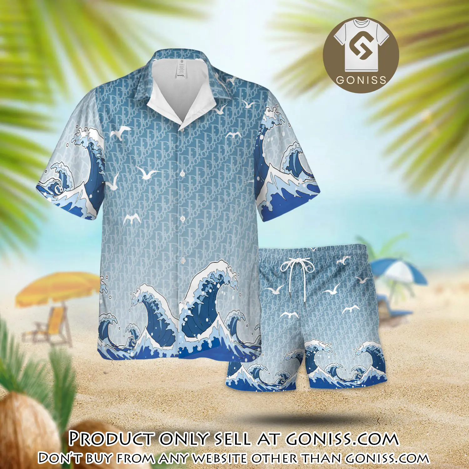 Dior the sea waves luxury summer  hawaiian shorts set lhss1011 gn5655659